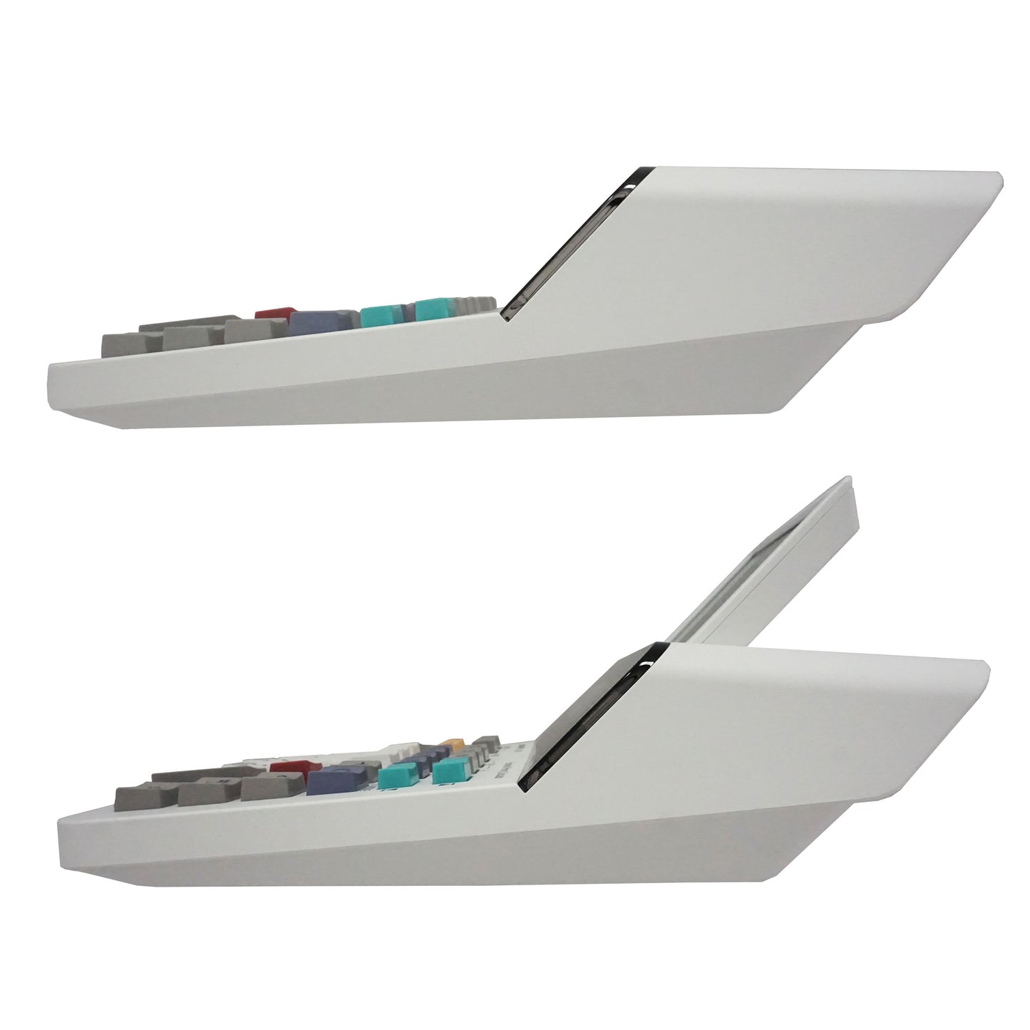 view of compact printing calculator with adjustable angle digital display