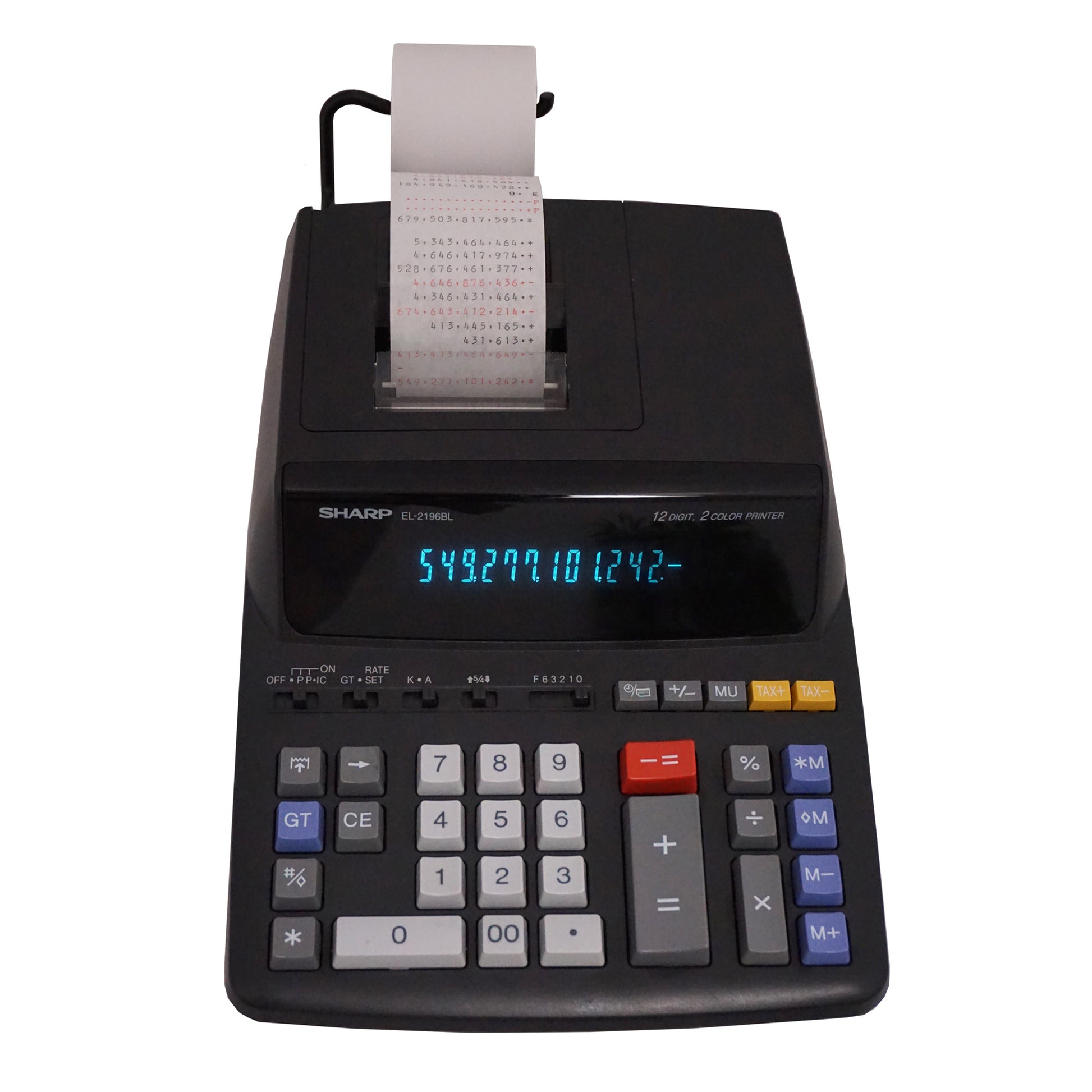 black printing calculator with extra large plus and minus keys and sculpted keys