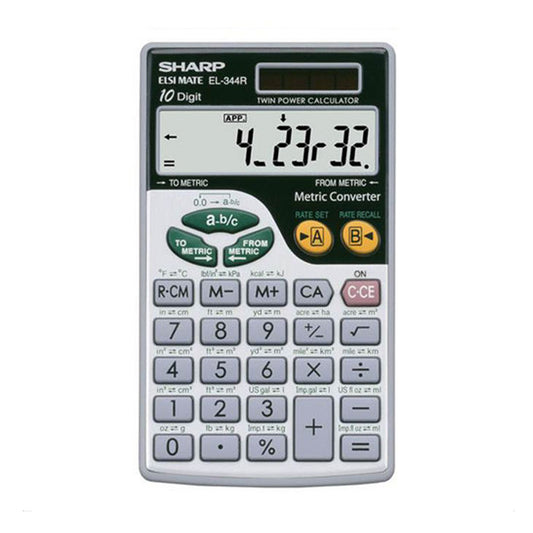 handheld calculator with metric conversion function on a white background