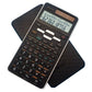 black scientific calculator with two line display and sliding hard cover