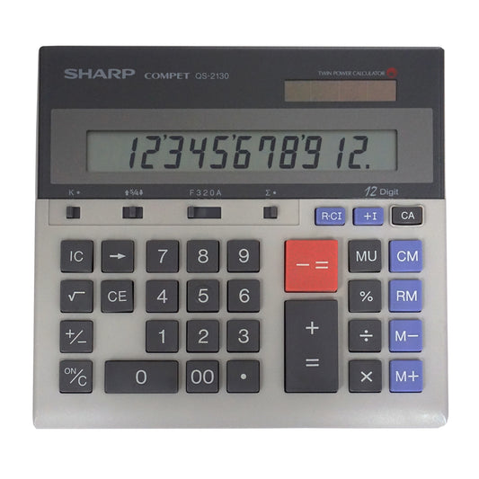 wide desktop calculator with switched and extra large plus and minus keys