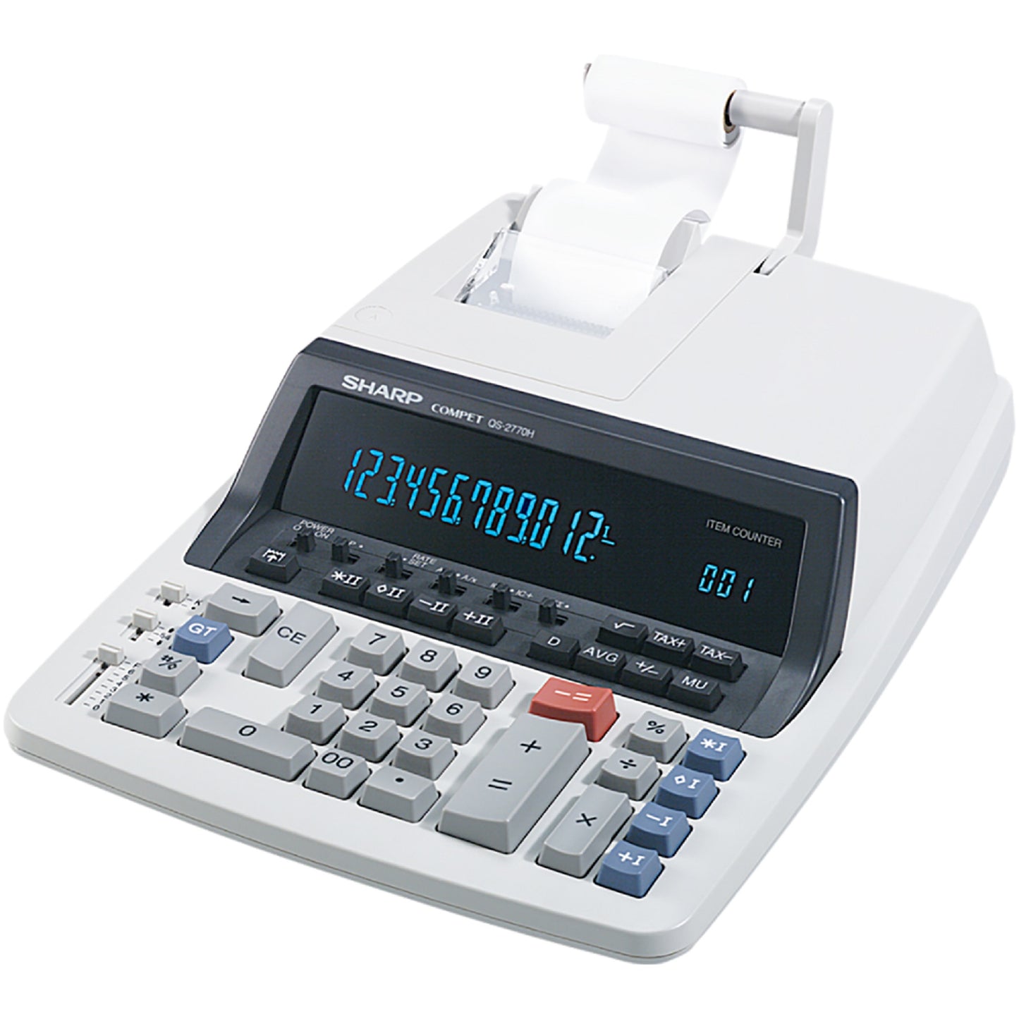 heavy duty printing calculator with sculpted keys, extra memory functions, and selectable setting switches